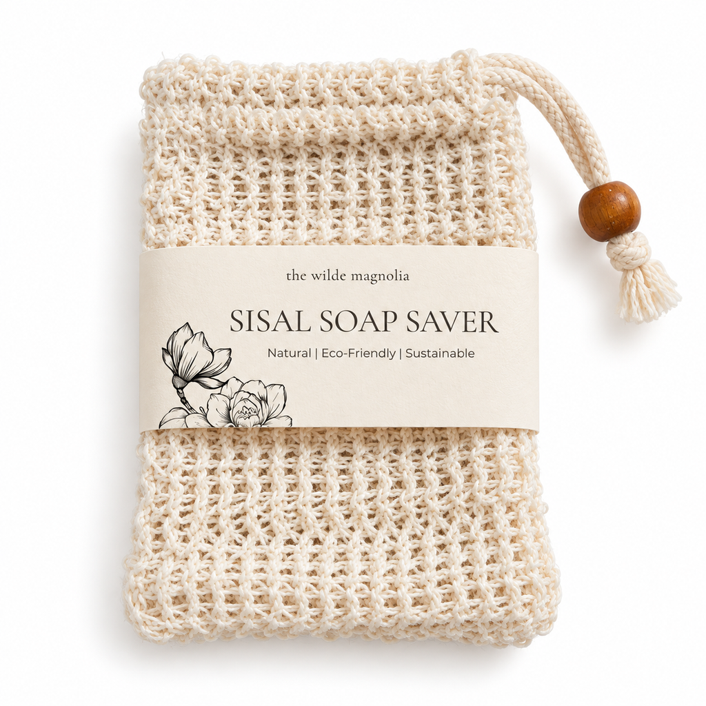 A Sisal Soap Saver Pouch on a white background